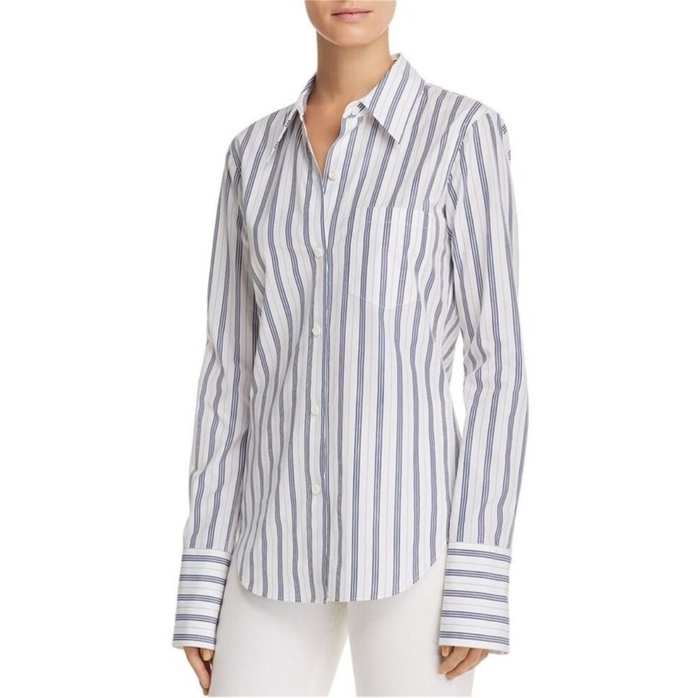 Theory Womens Slim Collar Button Up Shirt Blue Size Small Nautical I0604509 Job